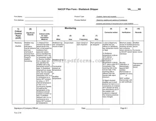 Blank Haccp Plan Oyster PDF Template