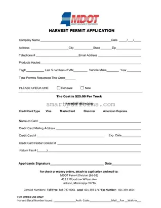 Blank Harvest Permit Application PDF Template