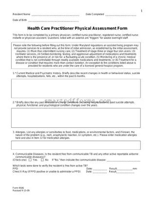 Blank Health Practitioner Physical Assessment PDF Template