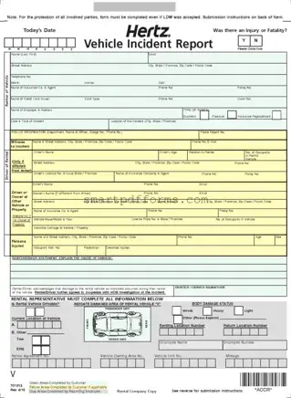 Blank Hertz Vehicle Incident Report PDF Template