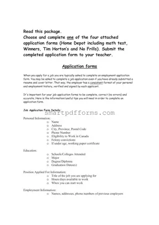 Blank Home Depot Application PDF Template