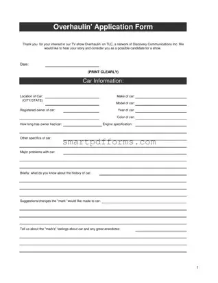 Blank How To Apply For Overhaulin Tv Show PDF Template