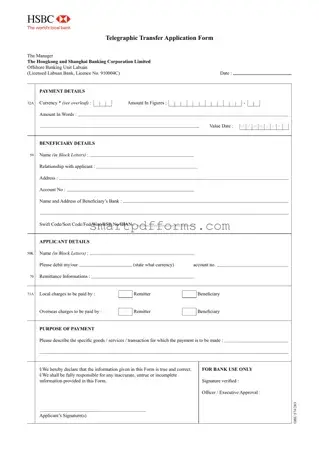 Blank Hsbc Telegraphic Transfer Slip PDF Template