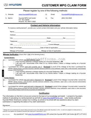 Blank Hyundai Reimbursement Mpg PDF Template
