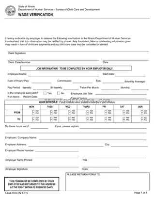 Blank Illinois Wage Verification PDF Template