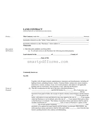 Blank Indiana Land Contract Example PDF Template