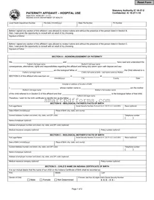 Blank Indiana Paternity Affidavit 44780 PDF Template