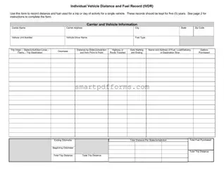 Blank Individual Vehicle Distance Fuel Report PDF Template