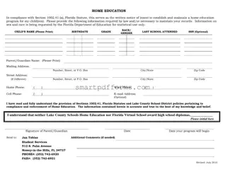 Blank Intent To Homeschool Florida PDF Template