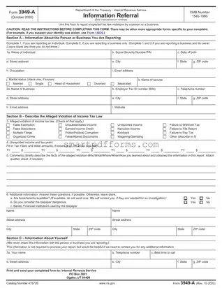 Blank IRS 3949-A PDF Template