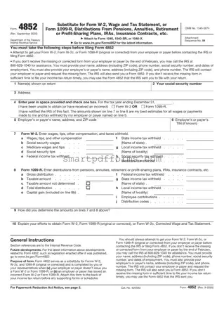 Blank IRS 4852 PDF Template