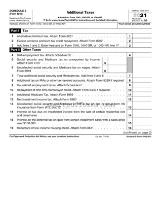 Blank IRS Schedule 2 1040 or 1040-SR PDF Template