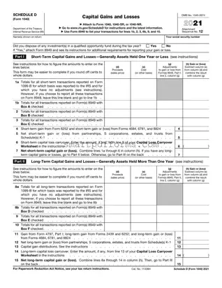 Blank IRS Schedule D 1040 or 1040-SR PDF Template