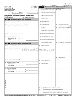 Blank IRS Schedule K-1 1120-S PDF Template