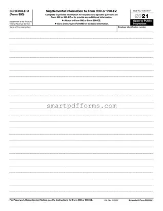Blank IRS Schedule O 990 or 990-EZ PDF Template