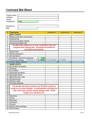 Blank Itemized Bid Sheet PDF Template