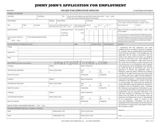Blank Jimmy John Job Application PDF Template