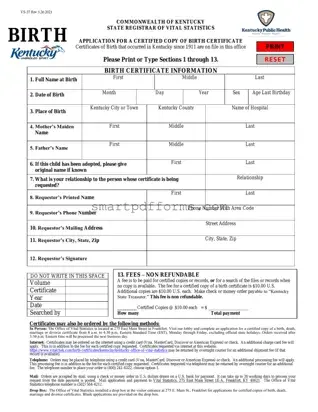 Blank Kentucky Birth Certificate PDF Template