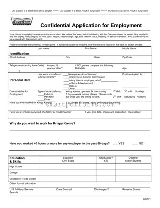 Blank Krispy Kreme Job Application PDF Template
