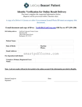 Blank Labcorp Verification PDF Template