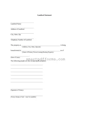 Blank Landlord Statement PDF Template