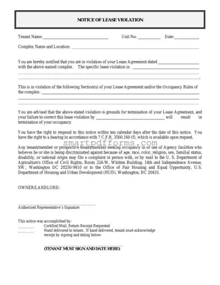Blank Lease Violation PDF Template