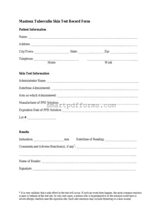 Blank Mantoux Test Report Format PDF Template