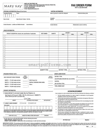 Blank Mary Kay Order PDF Template