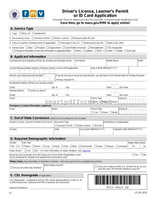 Blank Massachusetts Id Application PDF Template