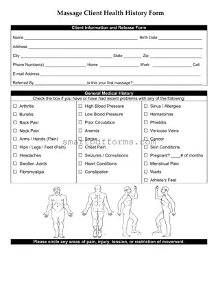 Blank Massage Health History PDF Template