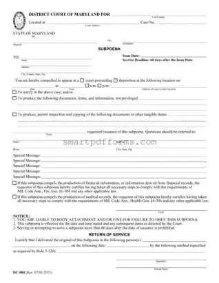 Blank Md Subpoena PDF Template