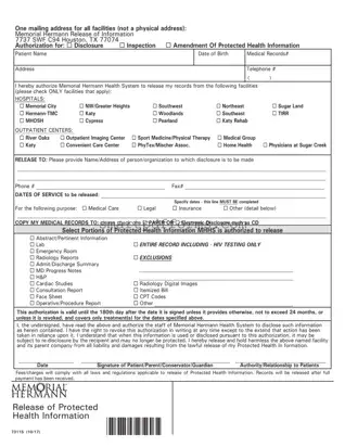 Blank Memorial Hermann Release PDF Template