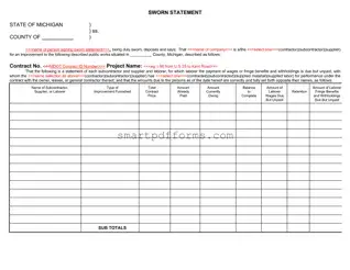 Blank Michigan Sworn Statement PDF Template