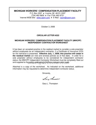 Blank Michigan Workers Independent Contractor Worksheet PDF Template