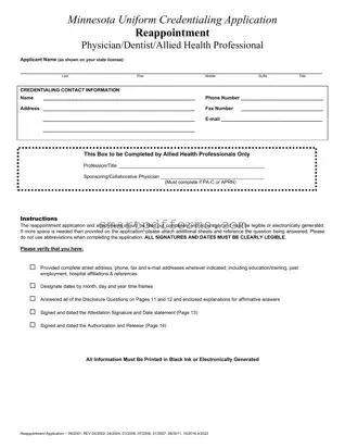 Blank Minnesota Uniform Credentialing Application PDF Template