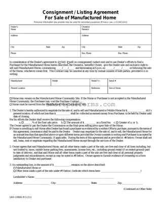 Blank Mobile Home Listing Agreement PDF Template