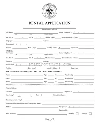 Blank Montgomery Rental Application PDF Template
