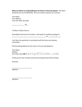 Blank Move Out Notice Letter PDF Template