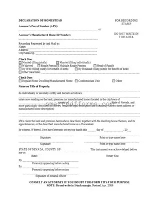 Blank Nevada Homestead PDF Template