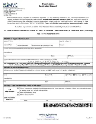 Blank Nj Driver License Application Request PDF Template