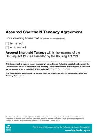 Blank Nla Tenancy Agreement Landlord Orguk PDF Template