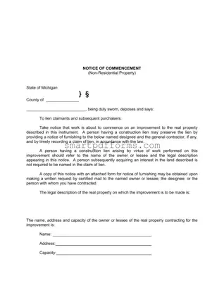 Blank Notice Commencement Michigan PDF Template