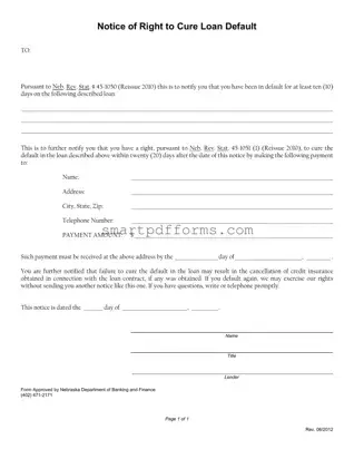 Blank Notice Of Right To Cure Auto Loan Letter PDF Template