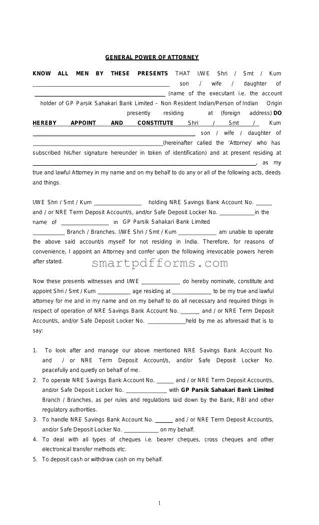Blank Nri Power Of Attorney Format PDF Template