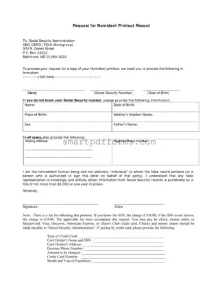 Blank Numident Printout PDF Template