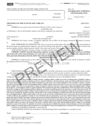 Blank Ny Restraining Notice PDF Template