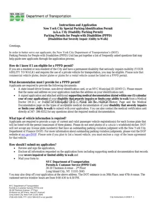 Blank NYC disability parking permit PDF Template