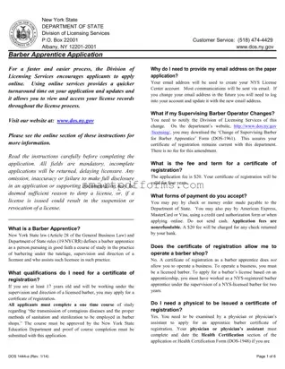 Blank Nys Barber Apprentice PDF Template