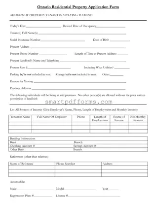 Blank Ontario Residential Property Application PDF Template