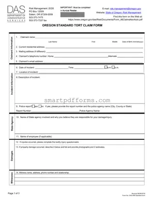 Blank Oregon Tort Claim PDF Template